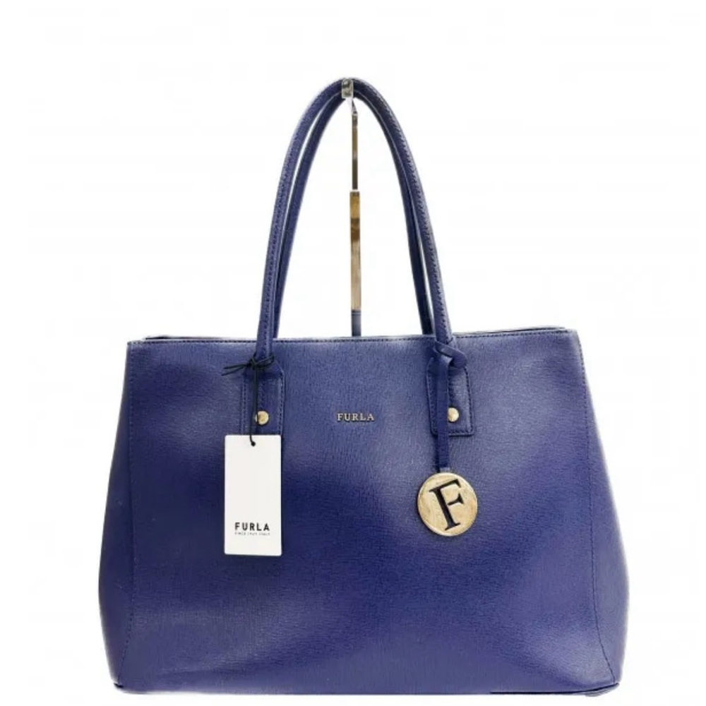 Furla Blue Structured Tote with Gold Charm